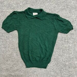 Country Junior Sweater Womens Size M Green Short Sleeve Knit Pointelle Vintage